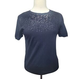 NWT Zara Knit Black Short Sleeve Sweater with Sequins Size Large